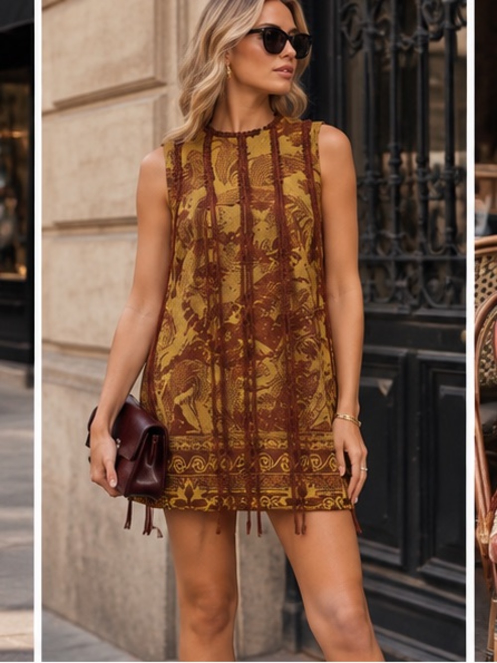 Alemais Brown & Mustard Printed Sleeveless Mini Dress